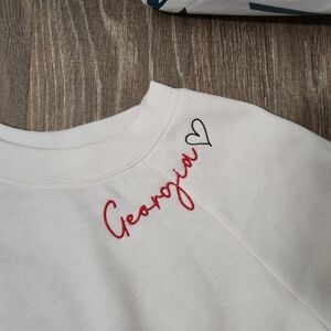 Bella Canvas Off-White Sweatshirt with Red Script and Black Heart